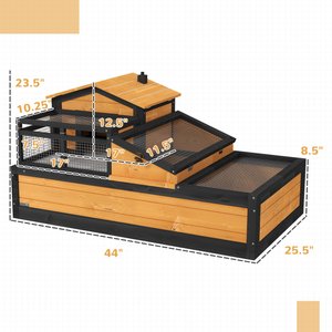 PawHut Wooden Indoor/Outdoor 3- Room Tortoise Habitat with Balcony, Yellow