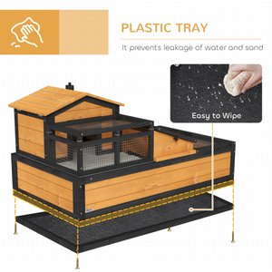 PawHut Wooden Indoor/Outdoor 3- Room Tortoise Habitat with Balcony, Yellow