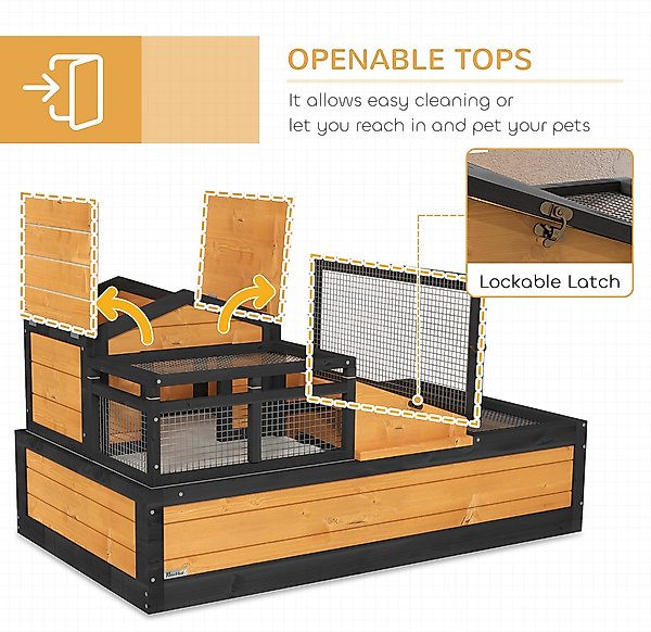PawHut Wooden Ind0or/Outdoor 3- Room Tortoise Habitat with Balcony