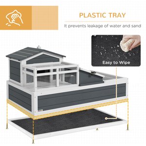 PawHut Wooden Ind0or/Outdoor 3- Room Tortoise Habitat with Balcony, Gray