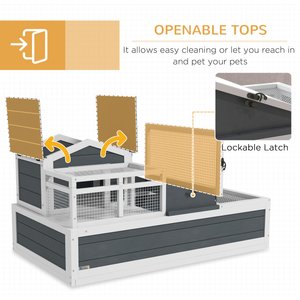 PawHut Wooden Ind0or/Outdoor 3- Room Tortoise Habitat with Balcony, Gray