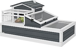 PawHut Wooden Indoor/Outdoor 3- Room Tortoise Habitat with Balcony, Gray