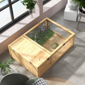 PawHut Wooden Indoor/Outdoor Tortoise Habitat, Yellow