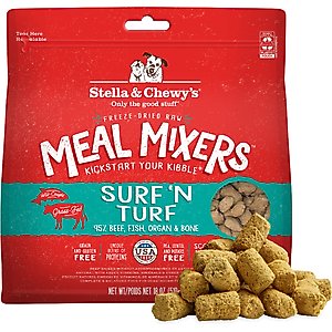 Stella & Chewy's Freeze-Dried Raw Surf & Turf Meal Mixer Grain-Free Protein Rich Recipe Dog Food Topper, 18-oz bag