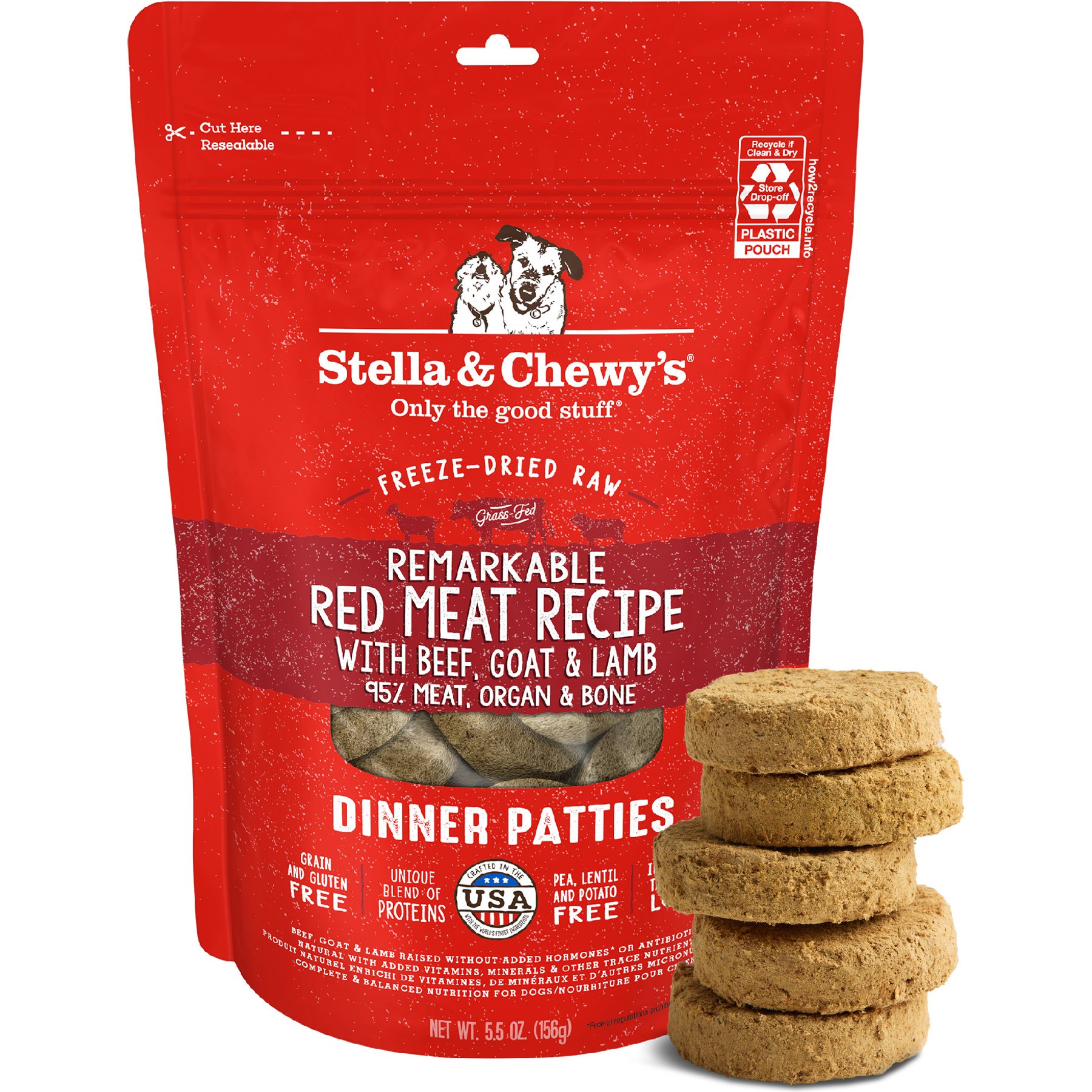 Stella & Chewy's Remarkable Red Meat Recipe Dinner Patties Freeze-Dried Raw Dog Food, 5.5-oz bag