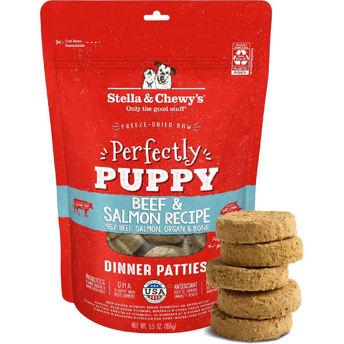Stella & Chewy's Perfectly Puppy Beef & Salmon Dinner Patties Freeze-Dried Raw Dog Food, 5.5-oz bag