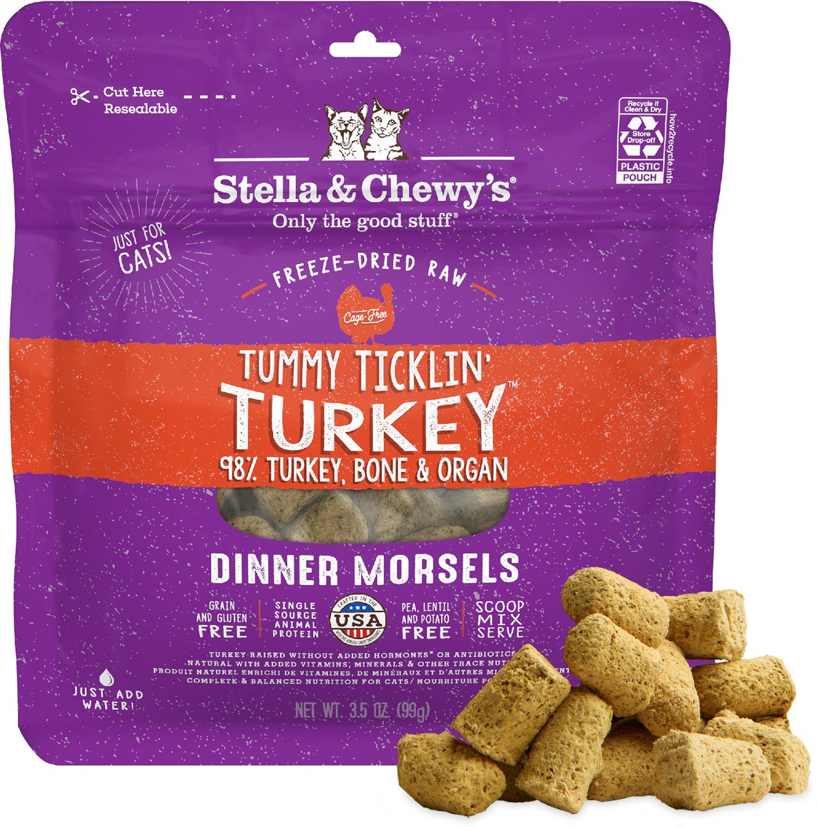 Stella & Chewy's Tummy Ticklin' Turkey Dinner Morsels Freeze-Dried Raw Cat Food