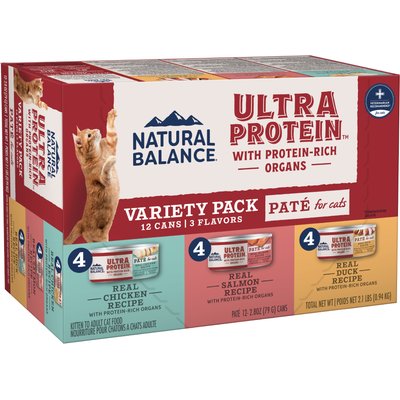 Natural Balance Natural Balance Ultra Protein Pate Variety Pack Chicken, Duck & Salmon Wet Cat Food, 2.8-oz can, case of 12