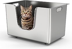 Ptlom Stainless Steel High Wide Entry Sided Cat Litter Box, X-Large