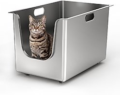Ptlom Stainless Steel High Narrow Entry Sided Cat Litter Box, X-Large