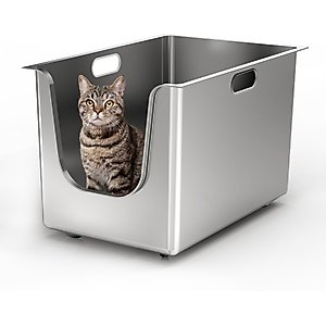 Ptlom Stainless Steel High Narrow Entry Sided Cat Litter Box, X-Large