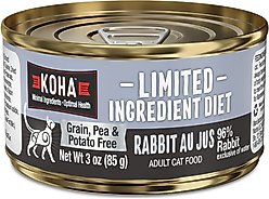 KOHA Limited Ingredient Diet Rabbit Au Jus Grain-Free Paté Wet Cat Food, 3-oz can, case of 24