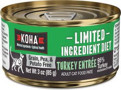 KOHA Limited Ingredient Diet Turkey Entrée Grain-Free Paté Wet Cat Food, 3-oz can, case of 24