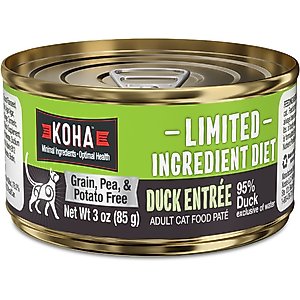 KOHA Limited Ingredient Diet Duck Entrée Grain-Free Paté Wet Cat Food, 3-oz can, case of 24
