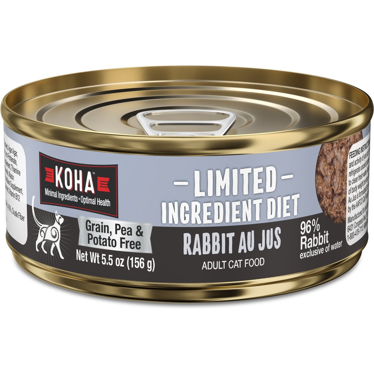 KOHA Limited Ingredient Diet Rabbit Au Jus Grain-Free Paté Wet Cat Food, 5.5-oz can, case of 24