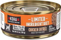 KOHA Limited Ingredient Diet Chicken Entrée Grain-Free Paté Wet Cat Food, 5.5-oz can, case of 24