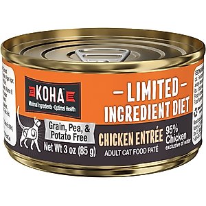 KOHA Limited Ingredient Diet Chicken Entrée Grain-Free Paté Wet Cat Food, 3-oz can, case of 24