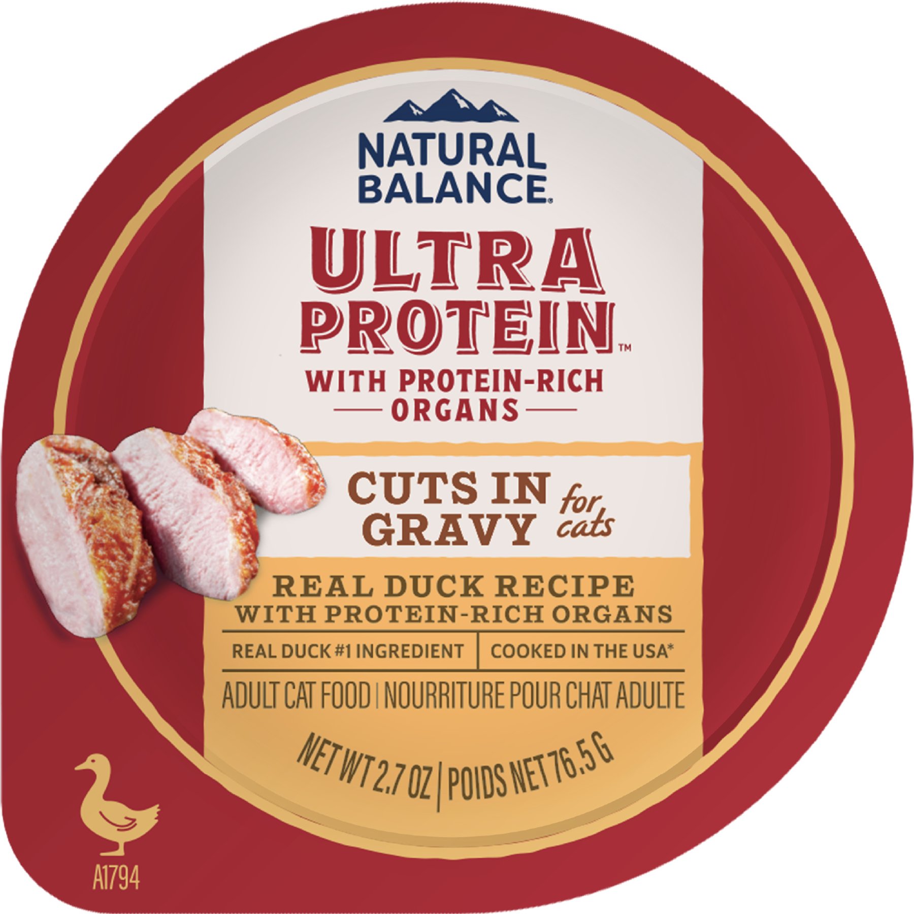 Natural Balance Ultra Protein Real Duck Recipe with Protein-Rich Organs Cuts in Gravy Wet Cat Food, 2.7-oz cup, case of 10
