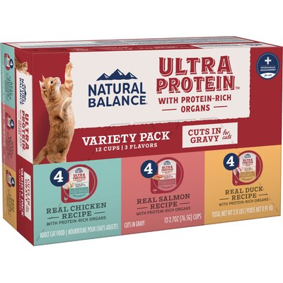 Natural Balance Natural Balance Ultra Protein Chicken, Duck & Salmon Cuts in Gravy Variety Pack Wet Cat Food, 2.7-oz cup, case of 12