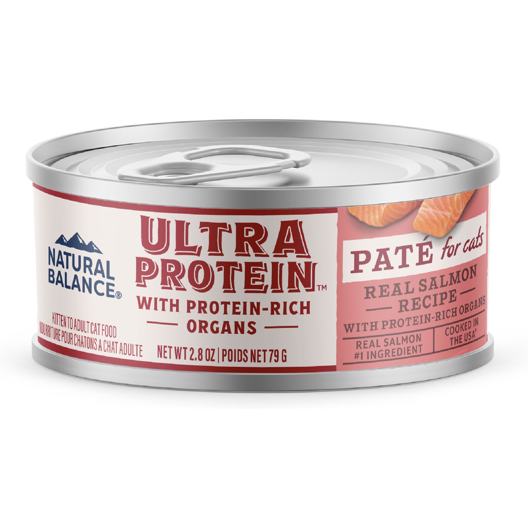 Natural Balance Ultra Protein Real Salmon Recipe with Protein-Rich Organs Pate Wet Cat Food, 2.8-oz can, case of 24