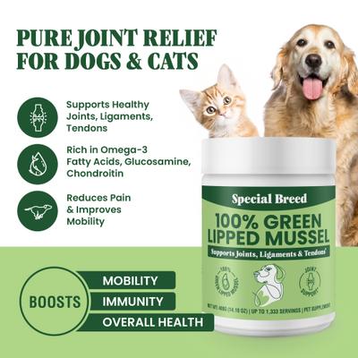 Show full view: Special Breed Green Lipped Mussel Powder Joint Supplement for Dogs & Cats, 14.10-oz slide 3 of 8