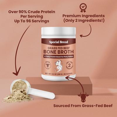 Show full view: Special Breed Grass Fed Beef Bone Broth Powder Supplement for Dogs & Cats, 9.5-oz slide 3 of 7
