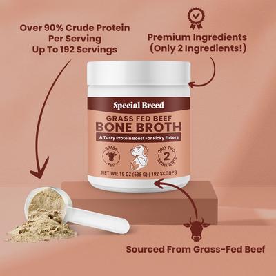 Show full view: Special Breed Grass Fed Beef Bone Broth Powder Supplement for Dogs & Cats, 19-oz slide 3 of 7