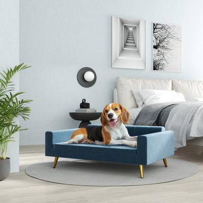 Show full view: PawHut Modern Velvety Sofa Dog Bed, Dark Blue slide 2 of 10