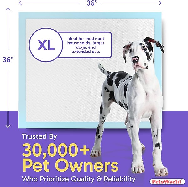 PetsWorld Gigantic Dog Training & Potty Pads, 36 x 36-in, Unscented