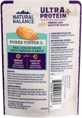 Show full view: Natural Balance Ultra Protein Plus Immune & Digestive Health Real Chicken with Pumpkin Recipe Puree Wet Cat Food, 2.4-oz pouch, case of 12 slide 4 of 11