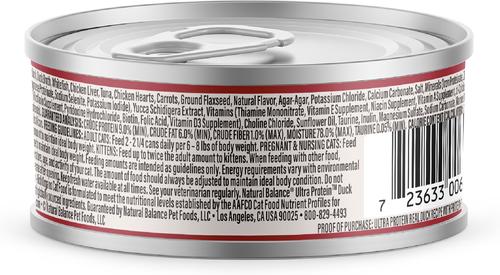 Show full view: Natural Balance Ultra Protein Real Duck Recipe with Protein-Rich Organs Pate Wet Cat Food, 2.8-oz can, case of 24 slide 4 of 10