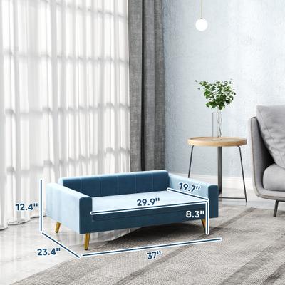 Show full view: PawHut Modern Velvety Sofa Dog Bed, Dark Blue slide 3 of 10