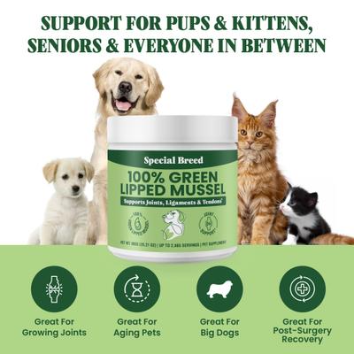 Show full view: Special Breed Green Lipped Mussel Powder Joint Supplement for Dogs & Cats, 28.22-oz slide 5 of 8