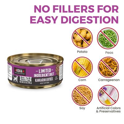 Show full view: KOHA Limited Ingredient Diet Kangaroo Entrée Grain-Free Paté Wet Cat Food, 5.5-oz can, case of 24 slide 5 of 8