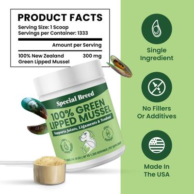 Show full view: Special Breed Green Lipped Mussel Powder Joint Supplement for Dogs & Cats, 14.10-oz slide 6 of 8