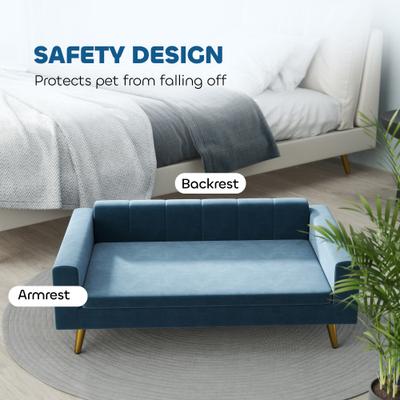 Show full view: PawHut Modern Velvety Sofa Dog Bed, Dark Blue slide 7 of 10