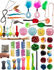 Fashion's Talk 50 Piece Hanging Mice, Feather, Springs, Wand, Crinkle Balls, Silvervine Sticks Cat Toys