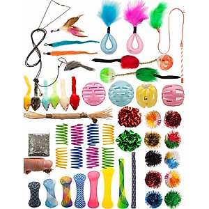 Fashion's Talk 50 Piece Hanging Mice, Feather, Springs, Wand, Crinkle Balls, Silvervine Sticks Cat Toys