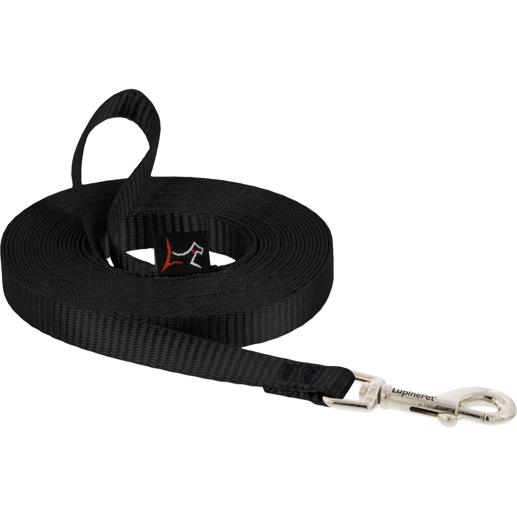 LupinePet Basic Solid Dog Training Leash, 15-ft long, 1/2-in wide, Black, 15-ft long, Standard