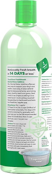Show full view: TropiClean Fresh Breath Dental Water Additive for Dogs, 33.8-fl oz bottle slide 3 of 11