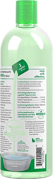 Show full view: TropiClean Fresh Breath Dental Water Additive for Dogs, 33.8-fl oz bottle slide 2 of 11
