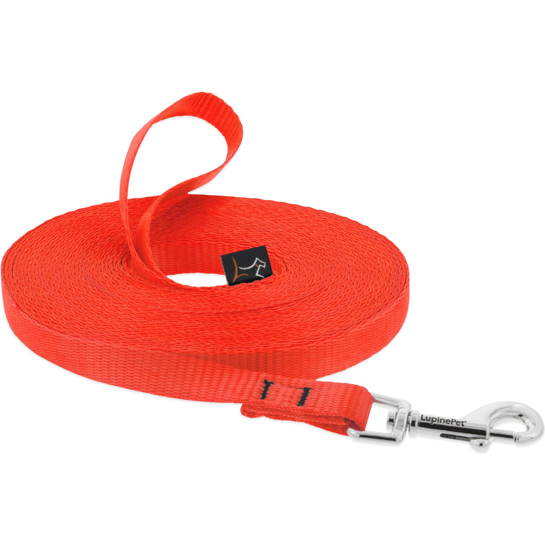 LupinePet Basic Solid Dog Training Leash, 15-ft long, 1/2-in wide, Blaze Orange, 15-ft long, Standard