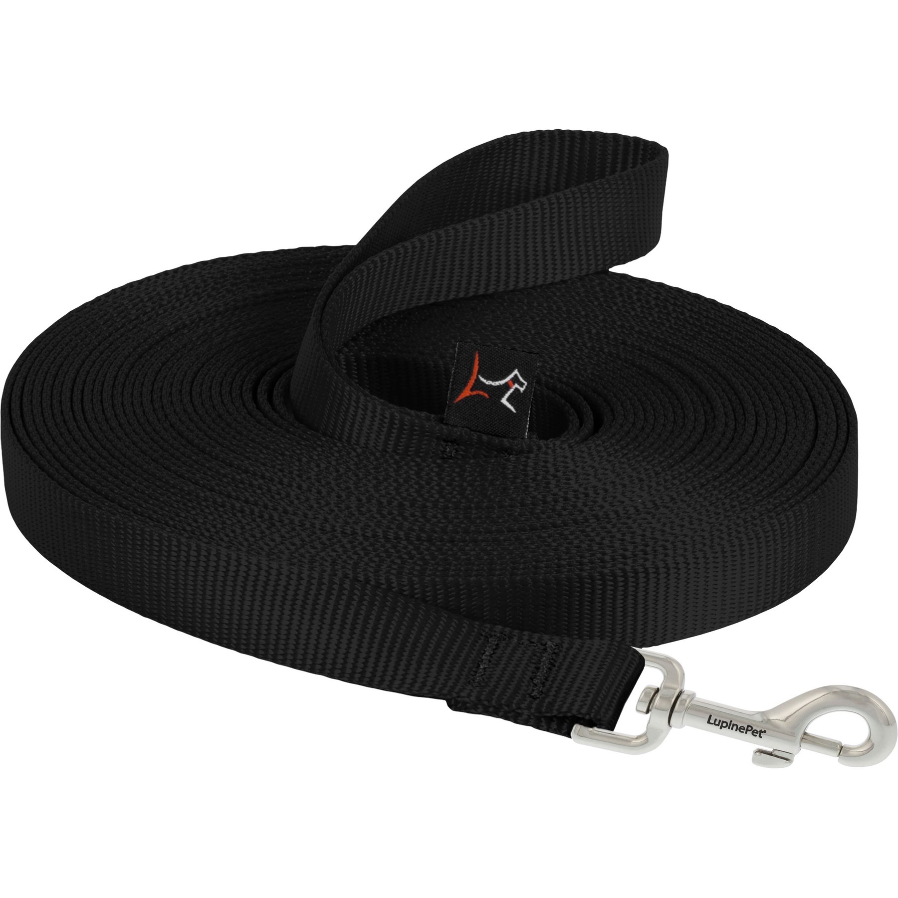 LupinePet Basic Solid Dog Training Leash, 15-ft long, 3/4-in wide, Black, 15-ft long, Standard