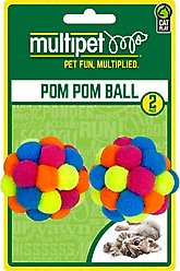 Multipet Pompom Ball with Rattle Cat Toy, Multicolor, 2 count