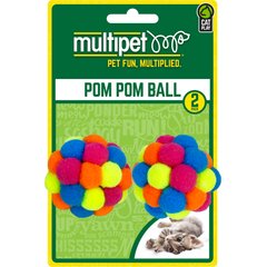 Multipet Pompom Ball with Rattle Cat Toy, Multicolor, 2 count