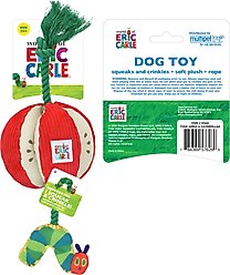 Multipet Eric Carle Caterpillar Apple Dog Toy, Yellow, 15-in