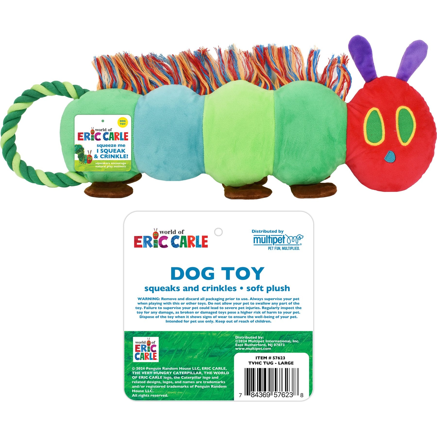 Multipet Eric Carle Hungry Caterpillar Tug Dog Toy, Multicolor, 24-in