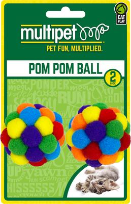 Show full view: Multipet Pompom Ball with Rattle Cat Toy, Multicolor, 2 count slide 2 of 5