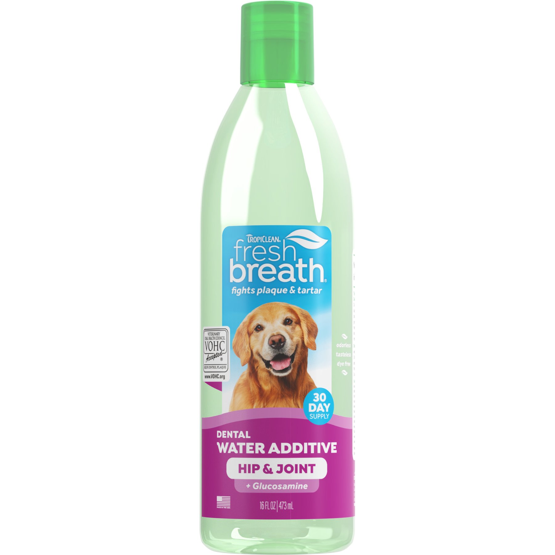 TropiClean Fresh Breath Water Additive + Plus Hip & Joint, 16oz bottle