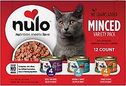 Nulo Freestyle Minced Salmon & Turkey, Minced Beef & Mackerel, Minced Turkey & Duck Grain-Free Variety Pack Canned Cat Food, 3-oz can, case of 12